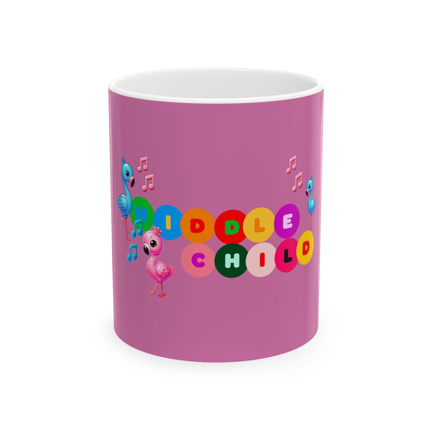Middle Child Pink Ceramic Mug - Colorful Flamingo Design